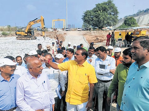 Water Resources Minister Nimmala Ramanaidu inspects Gap-1 and Gap-2 works of the Polavaram project during his field visit on Thursday
