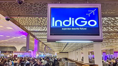 Stranded passengers at the IndiGo counter after several flights were cancelled at Chhatrapati Shivaji Maharaj International Airport, in Mumbai, Friday, Dec. 5, 2025.